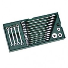 19pc metric double ratcheting combination wrench tray set